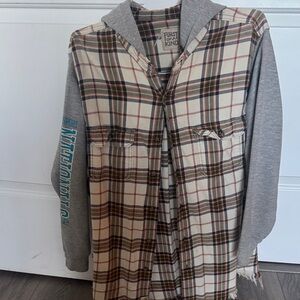 LF Plaid Hooded Top - Cream and Gray